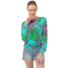 Painting Oil Leaves Reason Pattern Banded Bottom Chiffon Top by Simbadda