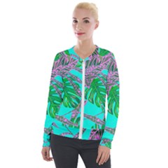 Painting Oil Leaves Reason Pattern Velour Zip Up Jacket