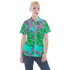 Painting Oil Leaves Reason Pattern Women s Short Sleeve Pocket Shirt