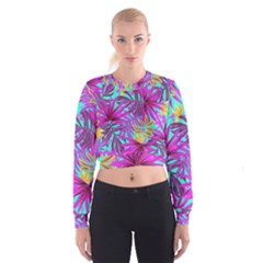 Tropical Greens Leaves Design Cropped Sweatshirt