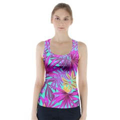 Tropical Greens Leaves Design Racer Back Sports Top by Simbadda