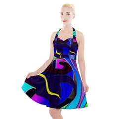 Curvy Collage Halter Party Swing Dress  by bloomingvinedesign