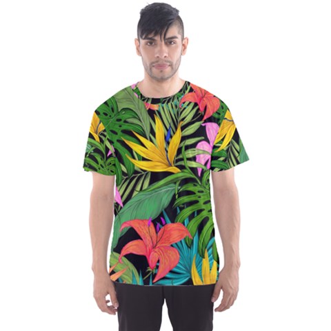 Tropical Greens Leaves Design Men s Sports Mesh Tee by Simbadda