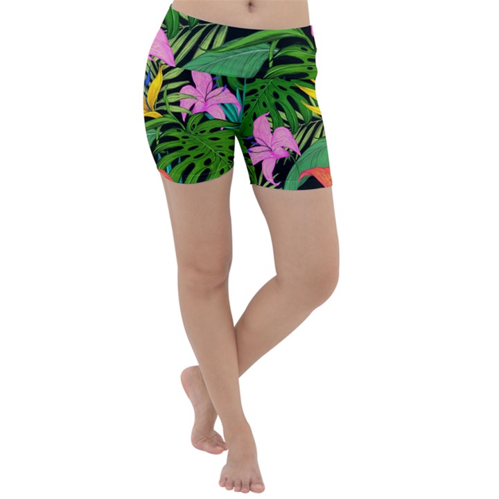 Tropical Greens Leaves Design Lightweight Velour Yoga Shorts