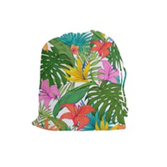 Tropical Greens Leaves Monstera Drawstring Pouch (large) by Simbadda