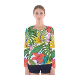 Tropical Greens Leaves Monstera Women s Long Sleeve Tee