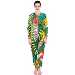 Tropical Greens Leaves Monstera Onepiece Jumpsuit (ladies)  by Simbadda