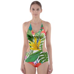 Tropical Greens Leaves Monstera Cut-out One Piece Swimsuit by Simbadda