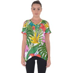 Tropical Greens Leaves Monstera Cut Out Side Drop Tee by Simbadda