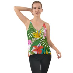 Tropical Greens Leaves Monstera Chiffon Cami by Simbadda