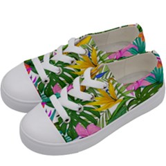 Tropical Greens Leaves Monstera Kids  Low Top Canvas Sneakers by Simbadda