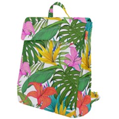 Tropical Greens Leaves Monstera Flap Top Backpack