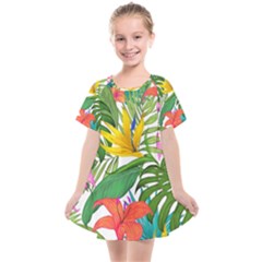 Tropical Greens Leaves Monstera Kids  Smock Dress by Simbadda