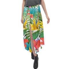 Tropical Greens Leaves Monstera Velour Split Maxi Skirt