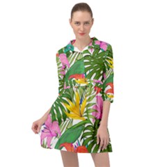 Tropical Greens Leaves Monstera Mini Skater Shirt Dress