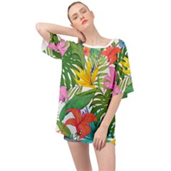 Tropical Greens Leaves Monstera Oversized Chiffon Top