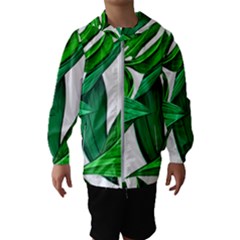 Leaves Tropical Monstera Summer Kids  Hooded Windbreaker by Simbadda