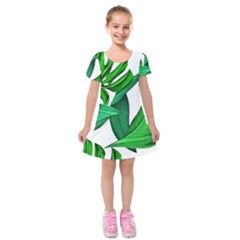 Leaves Tropical Monstera Summer Kids  Short Sleeve Velvet Dress by Simbadda