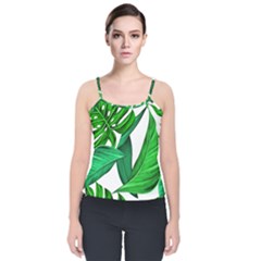 Leaves Tropical Monstera Summer Velvet Spaghetti Strap Top by Simbadda