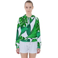 Leaves Tropical Monstera Summer Women s Tie Up Sweat by Simbadda