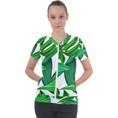 Leaves Tropical Monstera Summer Short Sleeve Zip Up Jacket by Simbadda