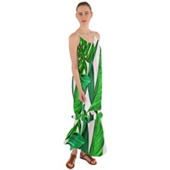 Leaves Tropical Monstera Summer Cami Maxi Ruffle Chiffon Dress