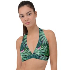 Painting Leaves Tropical Jungle Halter Plunge Bikini Top by Simbadda