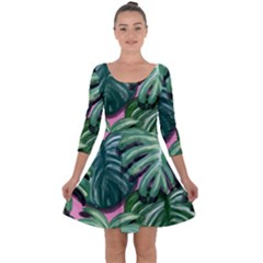 Painting Leaves Tropical Jungle Quarter Sleeve Skater Dress by Simbadda