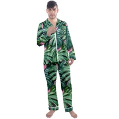 Painting Leaves Tropical Jungle Men s Satin Pajamas Long Pants Set