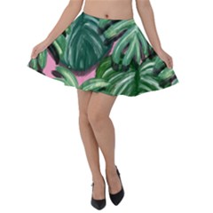 Painting Leaves Tropical Jungle Velvet Skater Skirt