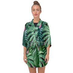 Painting Leaves Tropical Jungle Half Sleeve Chiffon Kimono by Simbadda