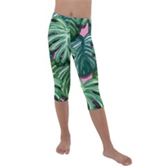 Painting Leaves Tropical Jungle Kids  Lightweight Velour Capri Leggings  by Simbadda