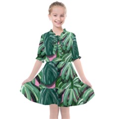 Painting Leaves Tropical Jungle Kids  All Frills Chiffon Dress