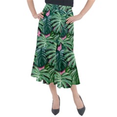 Painting Leaves Tropical Jungle Midi Mermaid Skirt by Simbadda