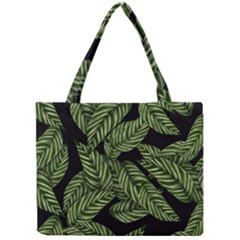 Leaves Black Background Pattern Mini Tote Bag by Simbadda