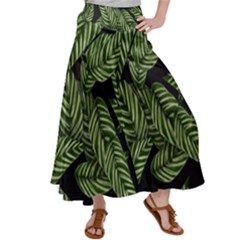 Leaves Black Background Pattern Satin Palazzo Pants by Simbadda