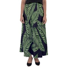 Leaves Black Background Pattern Flared Maxi Skirt by Simbadda