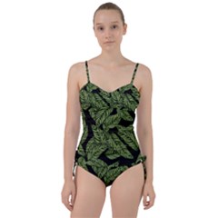 Leaves Black Background Pattern Sweetheart Tankini Set by Simbadda