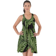 Leaves Black Background Pattern Show Some Back Chiffon Dress by Simbadda