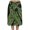 Leaves Black Background Pattern Velvet Flared Midi Skirt View1