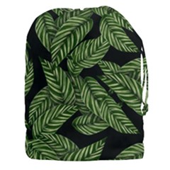 Leaves Black Background Pattern Drawstring Pouch (xxxl)