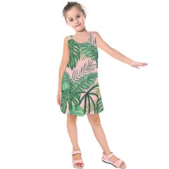 Tropical Greens Leaves Design Kids  Sleeveless Dress