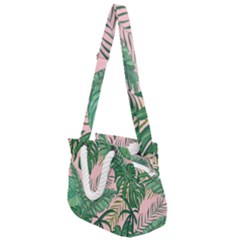 Tropical Greens Leaves Design Rope Handles Shoulder Strap Bag