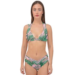 Tropical Greens Leaves Design Double Strap Halter Bikini Set by Simbadda