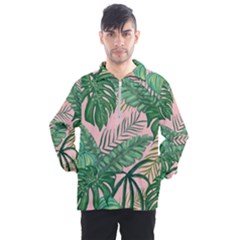 Tropical Greens Leaves Design Men s Half Zip Pullover