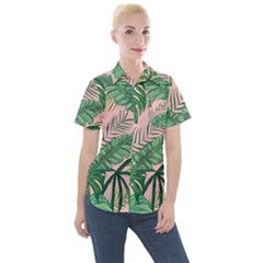 Tropical Greens Leaves Design Women s Short Sleeve Pocket Shirt