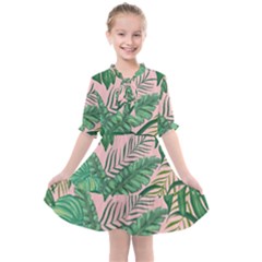 Tropical Greens Leaves Design Kids  All Frills Chiffon Dress