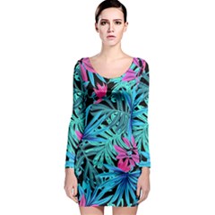 Leaves Picture Tropical Plant Long Sleeve Bodycon Dress by Simbadda