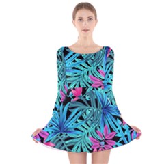 Leaves Picture Tropical Plant Long Sleeve Velvet Skater Dress