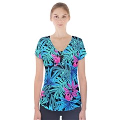 Leaves Picture Tropical Plant Short Sleeve Front Detail Top by Simbadda